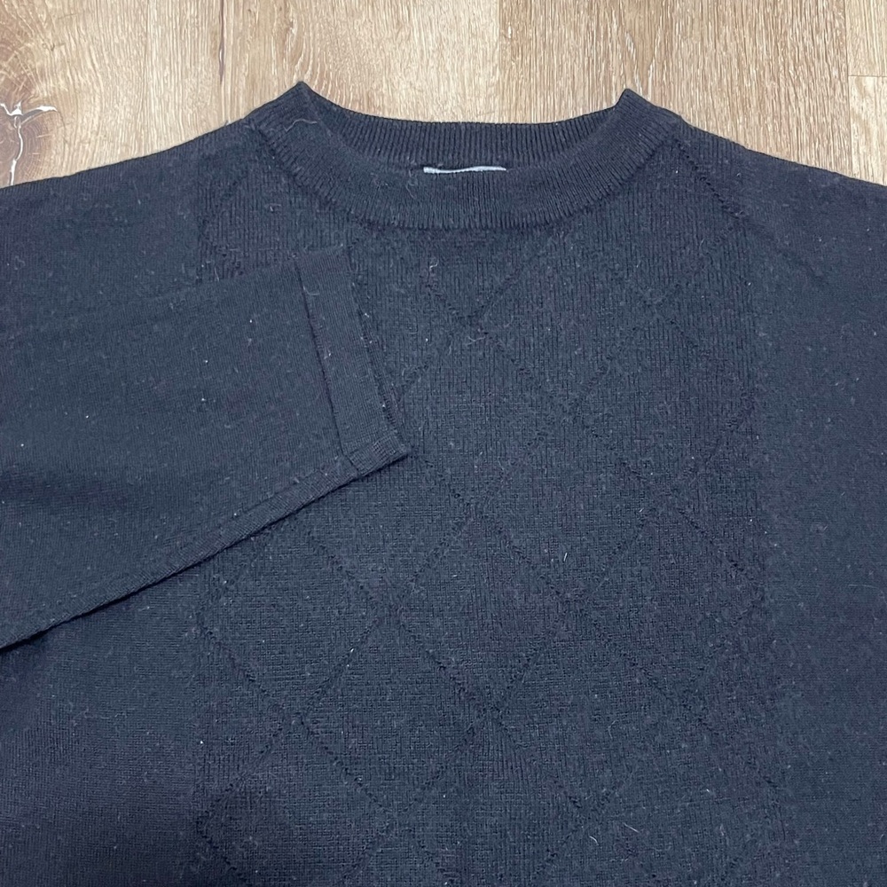 Elegant Black Crewneck Sweater for Men Wool Blend